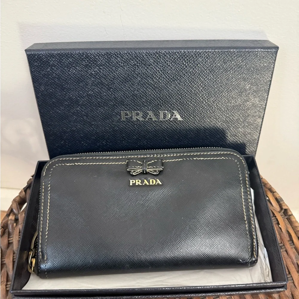 Prada Black Leather Wallet with Gold Accents - Picture 2 of 5